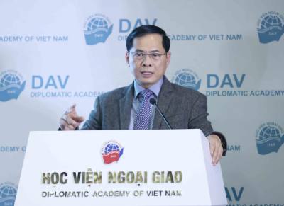 Phó Thủ tướng Chính phủ, Bộ trưởng Bộ Ngoại giao Bùi Thanh Sơn phát biểu tại hội thảo. Ảnh: An Đăng - TTXVN