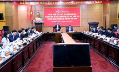 Đoàn kiểm tra số 1921 của Bộ Chính trị làm việc với Ban Thường vụ Tỉnh ủy Thái Bình. Ảnh: Thế Duyệt – TTXVN