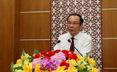 Bí thư Thành ủy Thành phố Hồ Chí Minh Nguyễn Văn Nên phát biểu chỉ đạo tại Hội nghị. Ảnh: Thanh Tân - TTXVN