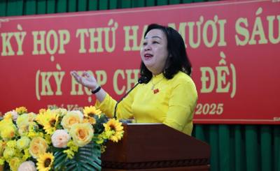 Bà Cao Thị Hòa An, Phó Bí thư Thường trực Tỉnh ủy, Chủ tịch HĐND tỉnh Phú Yên, phát biểu. Ảnh: Xuân Triệu - TTXVN