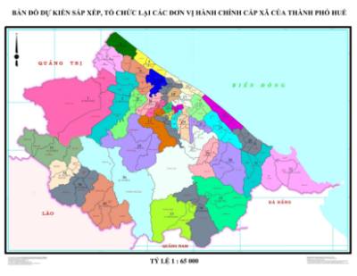 Bản đồ dự kiến sắp xếp, tổ chức lại các đơn vị hành chính cấp xã của thành phố Huế. Ảnh: TTXVN phát