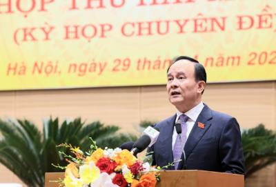 Chủ tịch HĐND thành phố Hà Nội Nguyễn Ngọc Tuấn phát biểu khai mạc kỳ họp. Ảnh: TTXVN phát