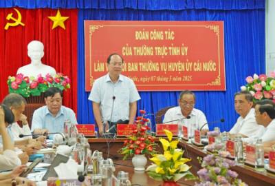 Bí thư Tỉnh uỷ Cà Mau Nguyễn Hồ Hải phát biểu tại buổi làm việc. Ảnh: Huỳnh Anh - TTXVN
