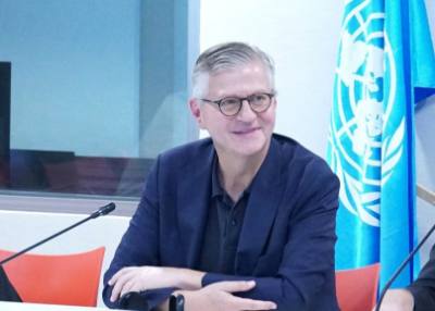 Phó Tổng Thư ký Liên hợp quốc phụ trách hoạt động gìn giữ hòa bình Jean-Pierre Lacroix phát biểu tại cuộc gặp gỡ báo chí. Ảnh: TTXVN phát                  