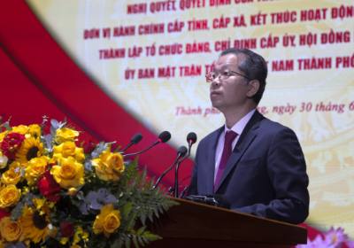 Ủy viên Trung ương Đảng, Bí thư Thành ủy Đà Nẵng Nguyễn Văn Quảng phát biểu tại buổi lễ. Ảnh: Quốc Dũng - TTXVN