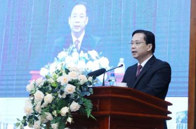Bí thư Tỉnh ủy Lạng Sơn Hoàng Văn Nghiệm, Trưởng Đoàn ĐBQH tỉnh phát biểu tại Lễ công bố. Ảnh: Anh Tuấn - TTXVN