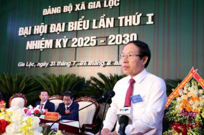 Ủy viên Trung ương Đảng, Bí thư Thành ủy Hải Phòng Lê Tiến Châu phát biểu tại Đại hội. Ảnh: Mạnh Tú - TTXVN