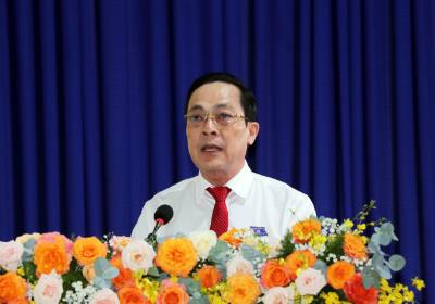 Phó Bí thư Tỉnh ủy Vĩnh Long Lâm Minh Đằng phát biểu chỉ đạo đại hội. Ảnh: Phạm Minh Tuấn-TTXVN.