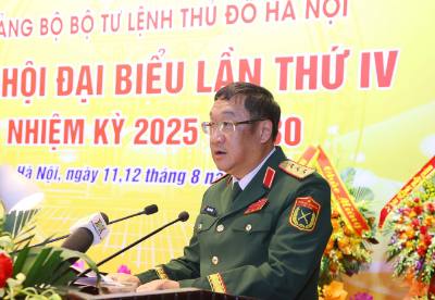 Thượng tướng Phạm Hoài Nam, Ủy viên Trung ương Đảng, Thứ trưởng Bộ Quốc phòng phát biểu chỉ đạo Đại hội. Ảnh: Văn Điệp – TTXVN