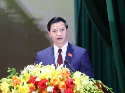 Phó Bí thư, Chủ tịch UBND tỉnh Bắc Ninh Vương Quốc Tuấn phát biểu tại Đại hội. Ảnh: Danh Lam -TTXVN 