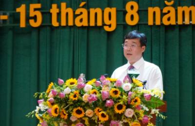 Bí thư Tỉnh ủy Đồng Tháp Lê Quốc Phong dự và phát biểu chỉ đạo Đại hội. Ảnh: Nhựt An - TTXVN 