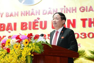 Bí thư Đảng ủy, Chủ tịch UBND tỉnh Gia Lai Phạm Anh Tuấn phát biểu. Ảnh: Sỹ Thắng-TTXVN