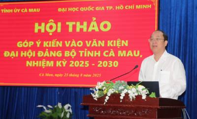 Bí thư Tỉnh ủy Cà Mau Nguyễn Hồ Hải phát biểu khai mạc Hội thảo. Ảnh: Tuấn Kiệt – TTXVN.
