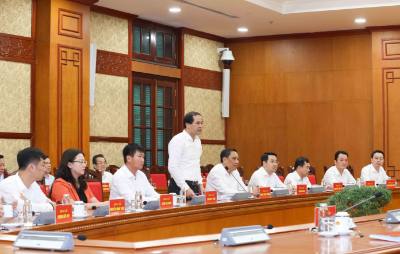 Đồng chí Trịnh Xuân Trường, Bí thư Tỉnh uỷ Lào Cai phát biểu tại buổi làm việc. Ảnh: Phương Hoa - TTXVN