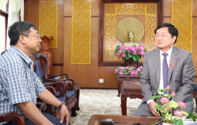 Bí thư Tỉnh ủy Tây Ninh Nguyễn Văn Quyết trả lời phỏng vấn phóng viên TTXVN. Ảnh: TTXVN phát