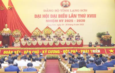 Đại hội đại biểu Đảng bộ tỉnh Lạng Sơn lần thứ XVIII, nhiệm kỳ 2025 – 2030. Ảnh: Anh Tuấn – TTXVN