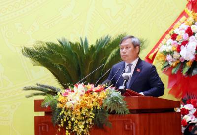 Bí thư Tỉnh ủy Quảng Ninh Vũ Đại Thắng phát biểu. Ảnh: Văn Đức - TTXVN