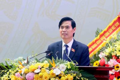 Đồng chí Hoàng Quốc Khánh, Bí thư Tỉnh ủy Sơn La khóa 16 phát biểu bế mạc Đại hội. Ảnh: Quang Quyết - TTXVN