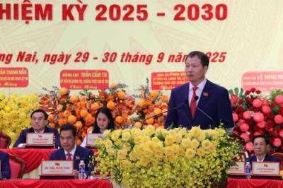 Bí thư Tỉnh ủy Đồng Nai Vũ Hồng Văn phát biểu khai mạc Đại hội. Ảnh: Sỹ Tuyên - TTXVN