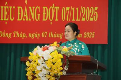 Bà Nguyễn Hải Trâm, Phó Bí thư Thường trực Tỉnh ủy Đồng Tháp, phát biểu tại buổi lễ. Ảnh: Đức Tâm – TTXVN