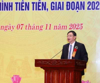 Phó Chủ tịch UBND tỉnh Thanh Hóa Mai Xuân Liêm phát biểu tại Hội nghị. Ảnh: Hoa Mai - TTXVN