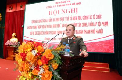 Trung tướng Nguyễn Thanh Tùng, Giám đốc Công an thành phố Hà Nội phát biểu. Ảnh: Phạm Kiên - TTXVN