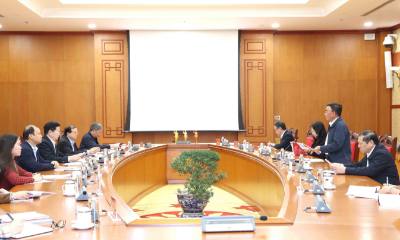 Thường trực Tiểu ban Tổ chức phục vụ Đại hội XIV của Đảng làm việc với Ban Thường vụ Đảng ủy Bộ VH, TT và DL, sáng 19/11. Ảnh: Phương Hoa - TTXVN