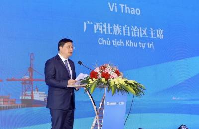 Ông Vệ Thao, Chủ tịch Chính quyền Nhân dân Khu tự trị Quảng Tây phát biểu. Ảnh: TTXVN phát
