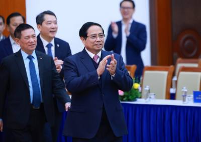 Thủ tướng Phạm Minh Chính đến dự hội nghị. Ảnh: Dương Giang-TTXVN
