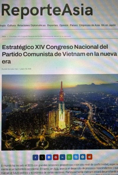 Bái viết "Đại hội XIV mang tính chiến lược trong kỷ nguyên mới" trên trang mạng ReporteAsia. Ảnh chụp màn hình: Việt Hùng - p/v TTXVN tại Cuba