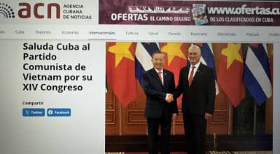 Hãng thông tấn Cuba, ACN, đưa tin về Đại hội XIV của Đảng Cộng sản Việt Nam. Ảnh chụp màn hình: Việt Hùng-P/v TTXVN tại Cuba